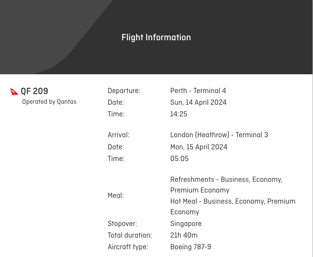 a screen shot of a flight information